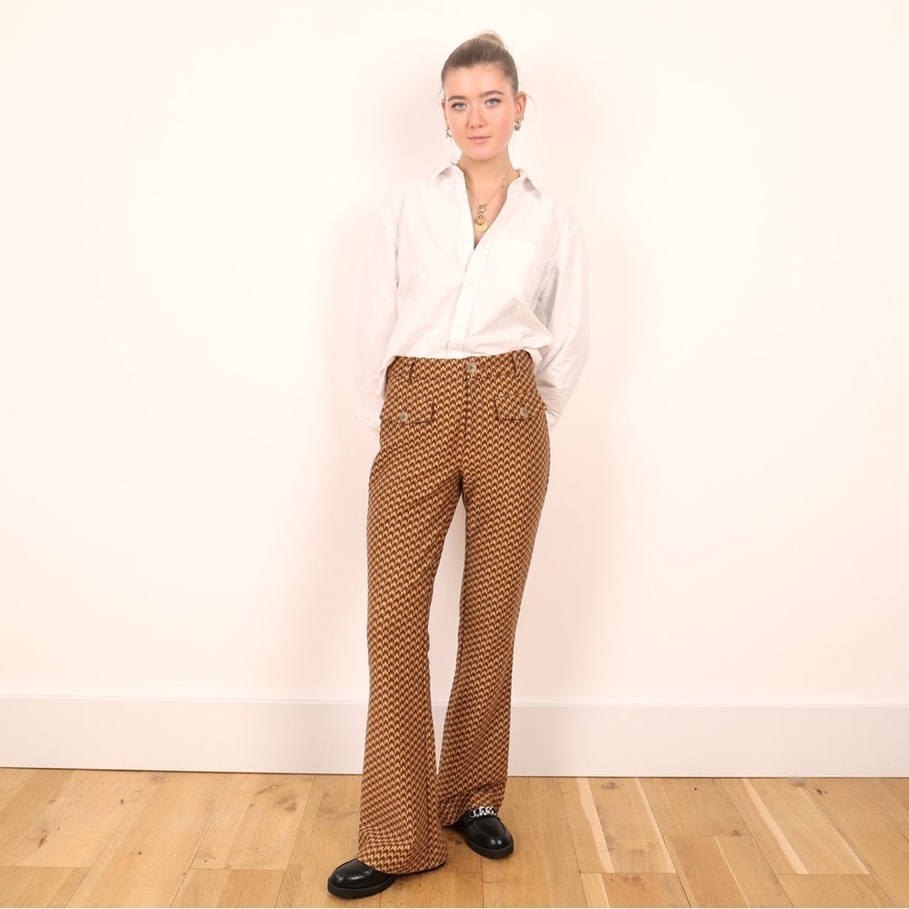 Anthropologie Essential Slim Flare Brown Houndstooth Women's Pants Size 0P